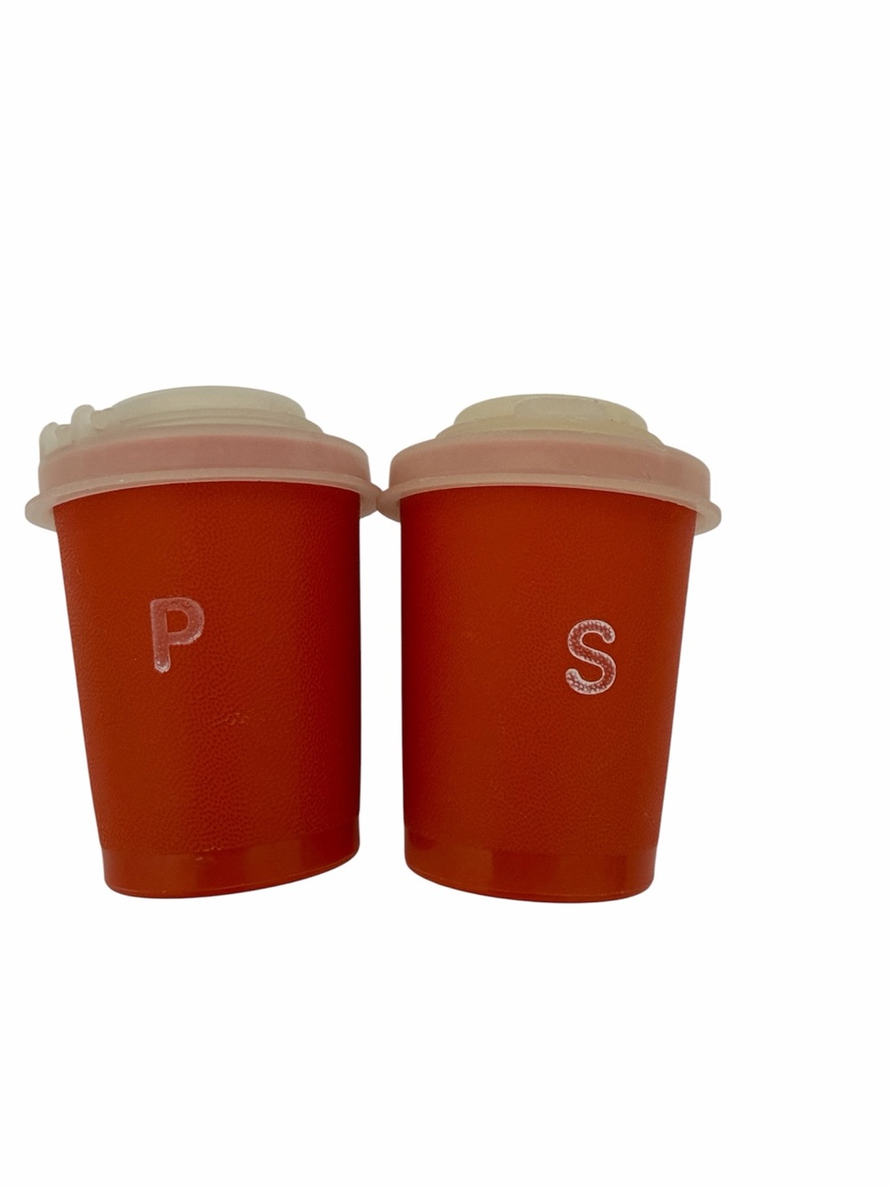 Vintage 1970s Tupperware Midget Salt & Pepper Shakers Set Retro Orange Paprika